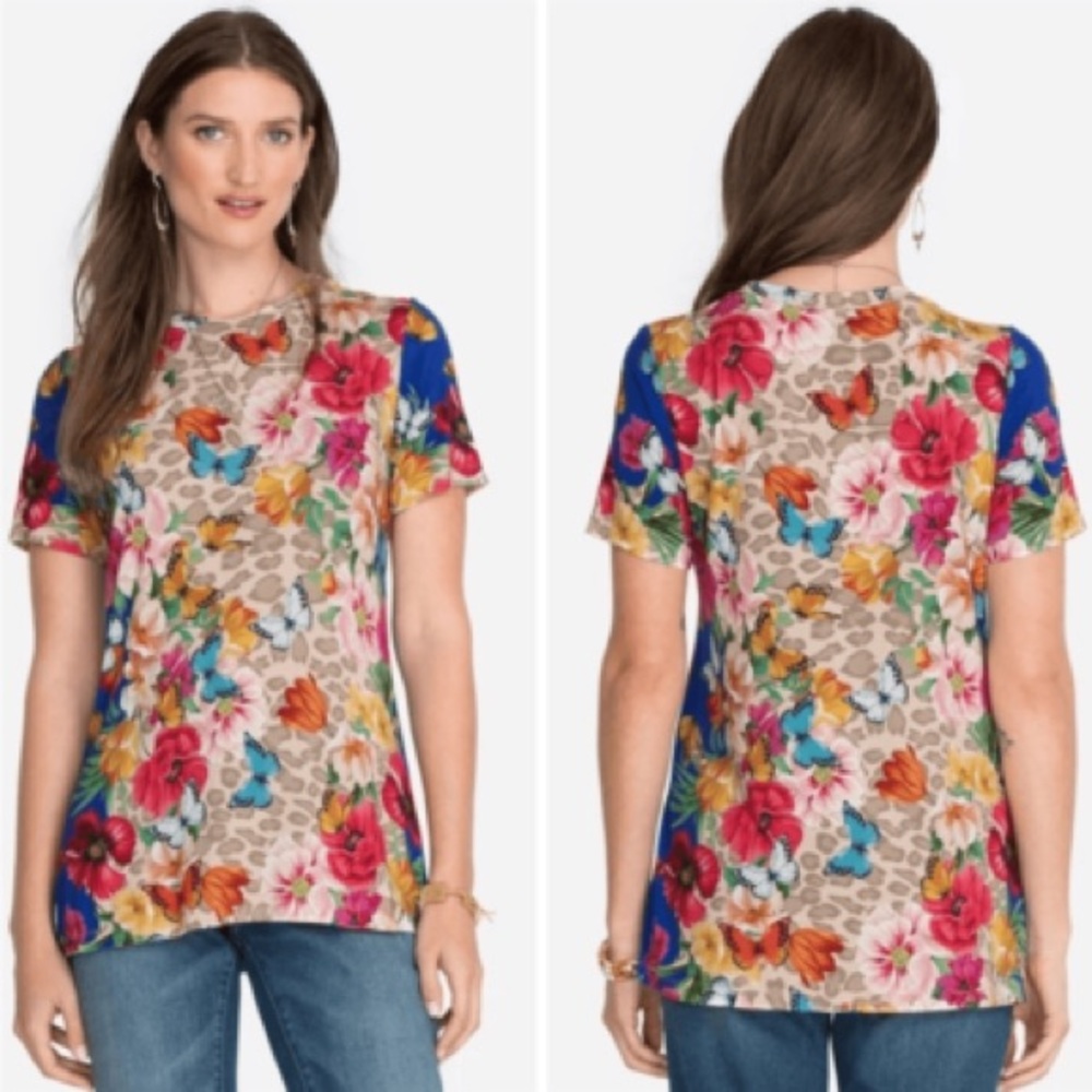 JOHNNY WAS Mayflower T-Shirt Butterflies Floral Boho Crew Neck Tee small - Picture 3 of 6